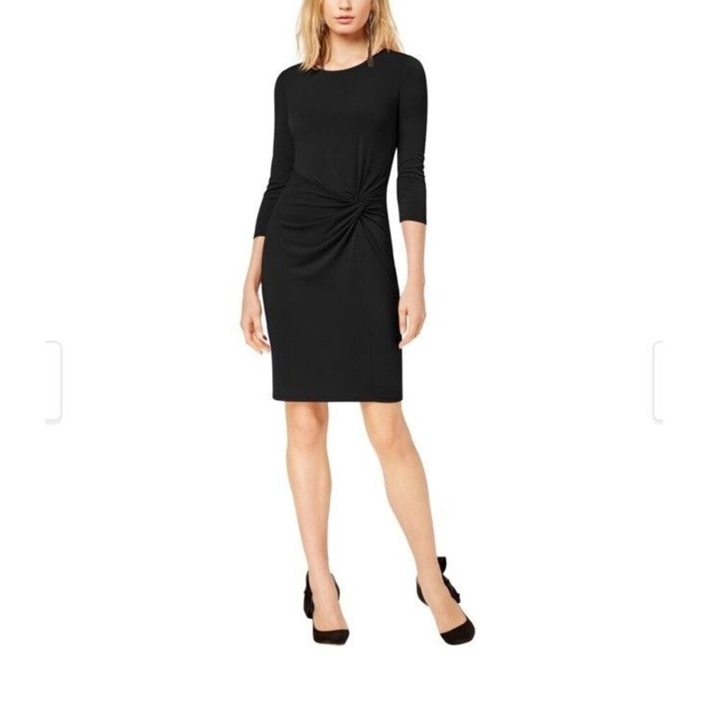 INC Twist Front Sheath Dress Black Stretch Jersey Women’s Size Medium NWT’s